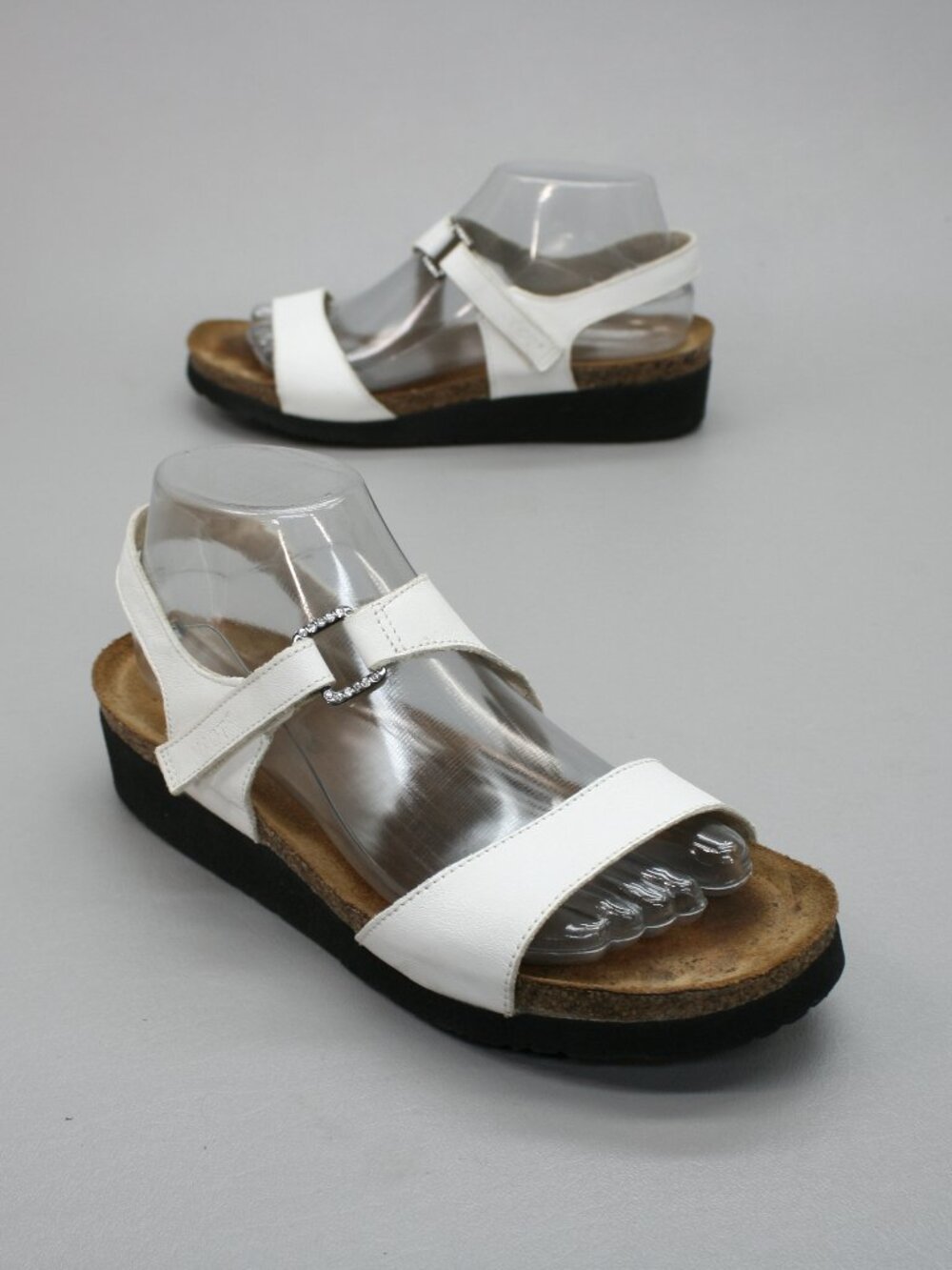 NAOT 40 Ladies 9 Pamela White Wedge Slingback Rhinestone Hook Loop Shoes Sandals